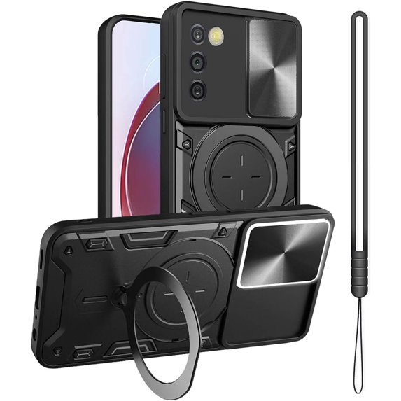 A03s Case, for Samsung Galaxy A03s Phone Case Metal Stand Ring Holder,Camera Lens Protector for Galaxy A03S,Slim Full Protection Shockproof Cases Cover for Women Men (Black)