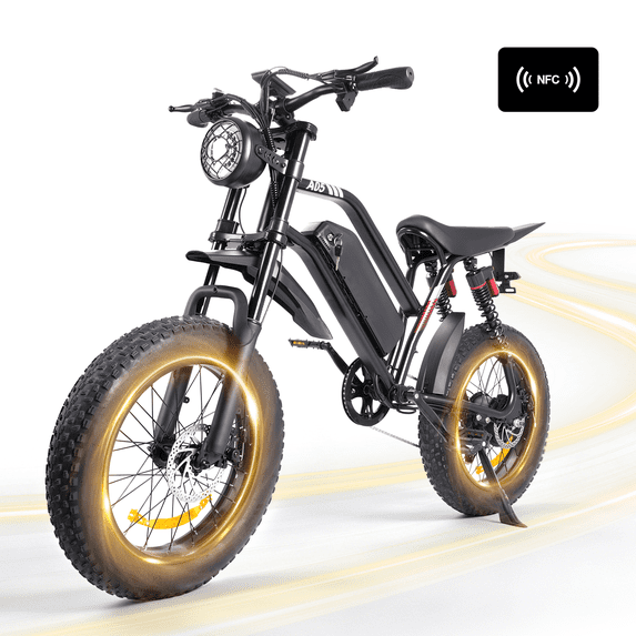 Electric Bike for Adults,750W Motor,28MPH Electric Bicycle, 48V 15Ah Removable Battery Up to 80 Miles, 20" Fat Tire E-Bike with 7-Speed, NFC Smart Display & UL2849