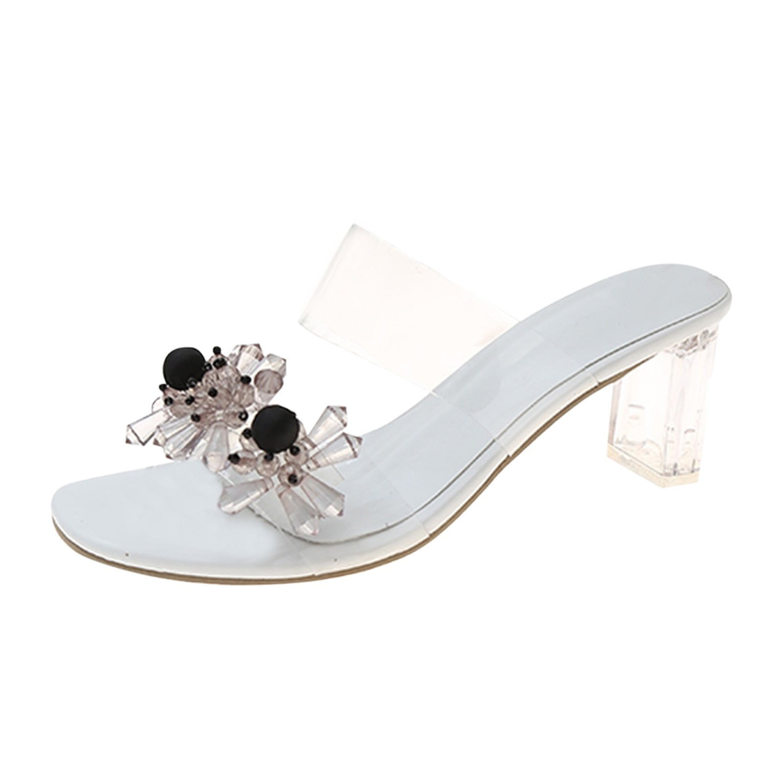 Mover Stony Transparent Strap Heels Silver