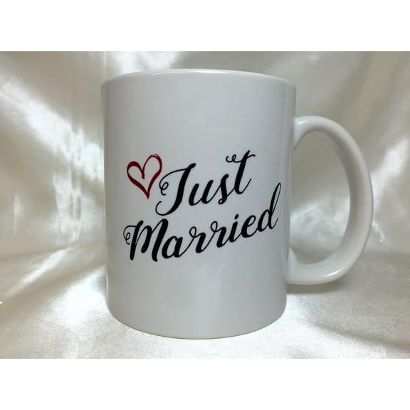A068 Just Married Coffee Mug, Coffee Cup, Married couple, Wedding gift, Present for new couple, 11 oz ceramic mug