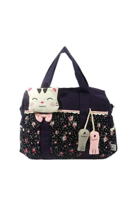 A09-2-PURPLE Cat Catch the Fish Canvas Shoulder Bag / Swingpack / Travel Bag