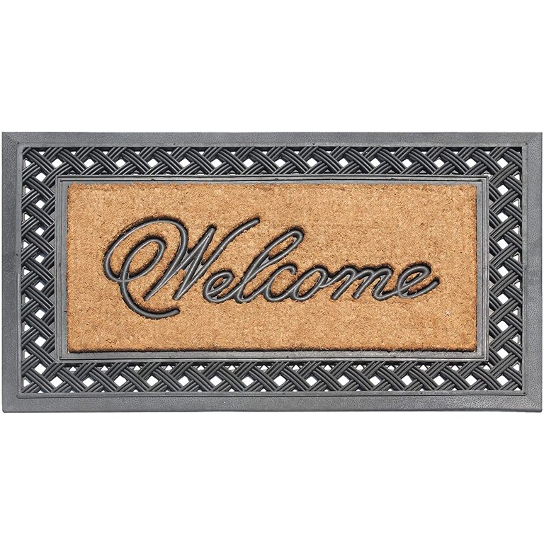 Mascot Hardware Brown with Black Border Non-Slip and Coir Door Mat - Beige