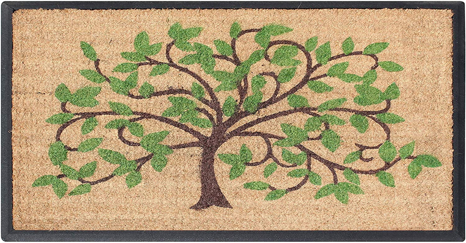 A1 Home Collections Doormat Hand-Crafted Rubber Coir Life of Tree Double Door Mat (30" X 48"), Green/Brown
