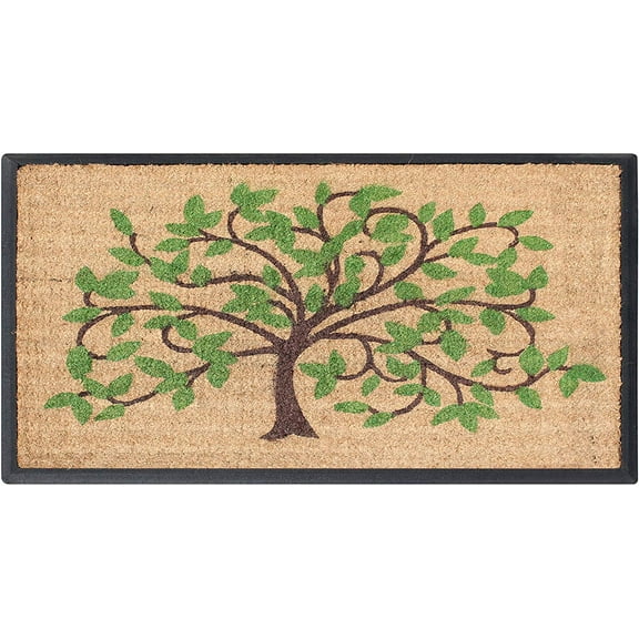 A1 Home Collections Doormat Hand-Crafted Rubber Coir Life of Tree Double Door Mat (30" X 48"), Green/Brown