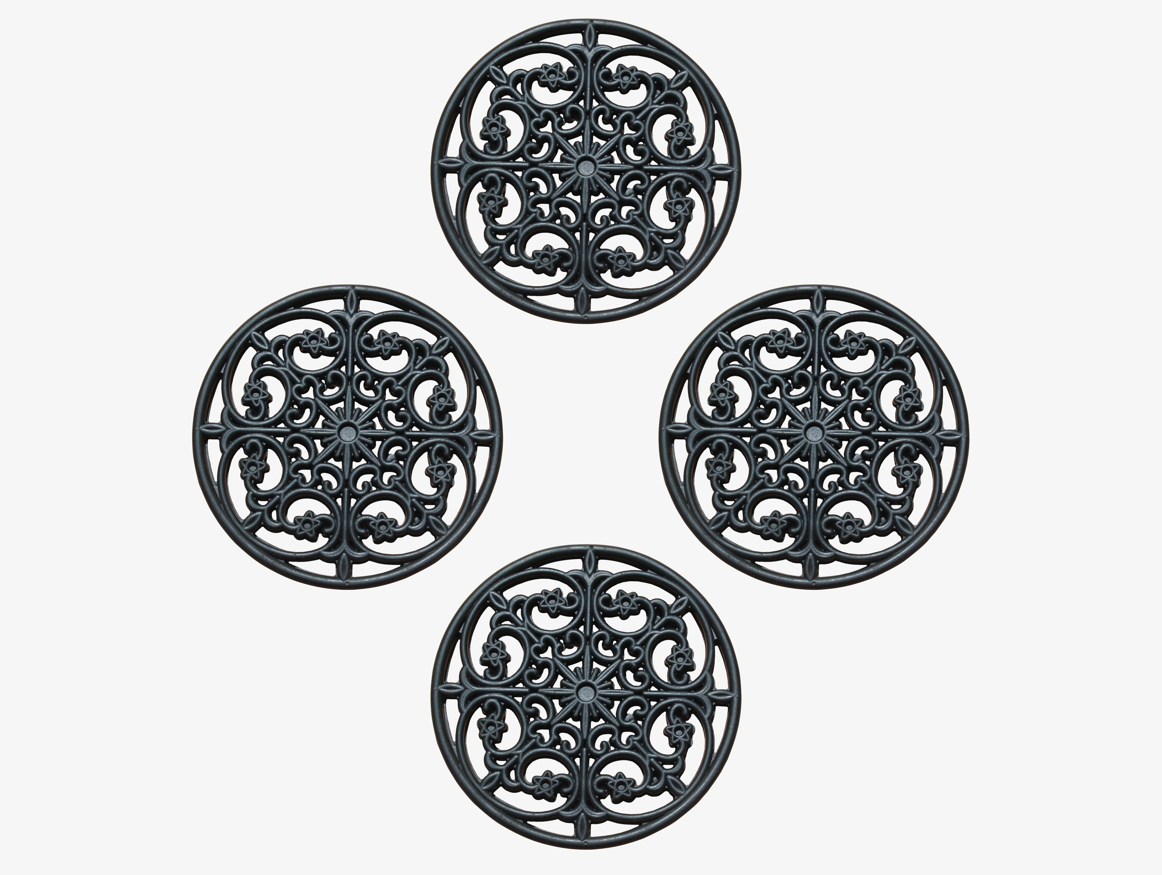 A1 Home Collections Paisley Star Heavy-Duty Round Rubber Garden Stepping Stone Mats, 12"x12", Set of 4, Black