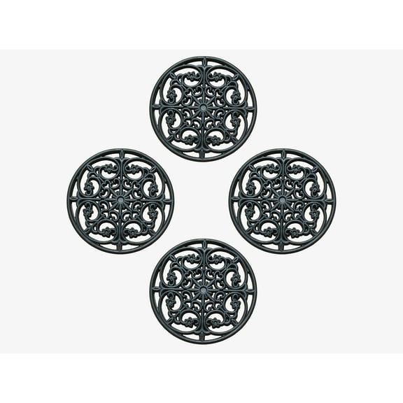 A1 Home Collections Paisley Star Heavy-Duty Round Rubber Garden Stepping Stone Mats, 12"x12", Set of 4, Black