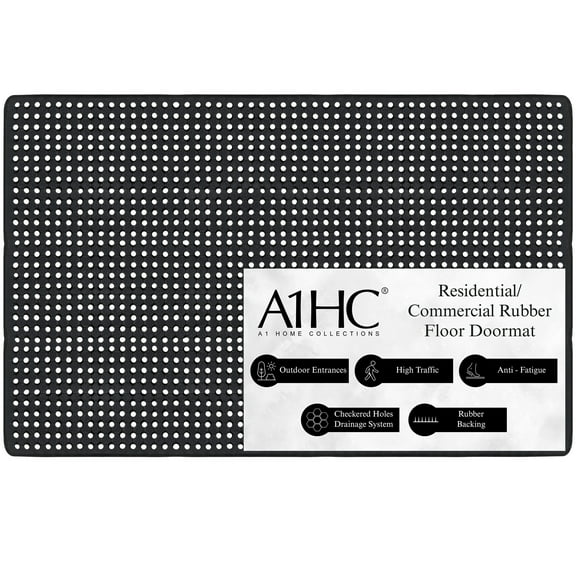 A1HC 48x72 Checkered Rubber Non-Slip Commercial Heavy-Duty Ramp Scraper Floor Mat for High-Traffic & Wet/Dry Areas