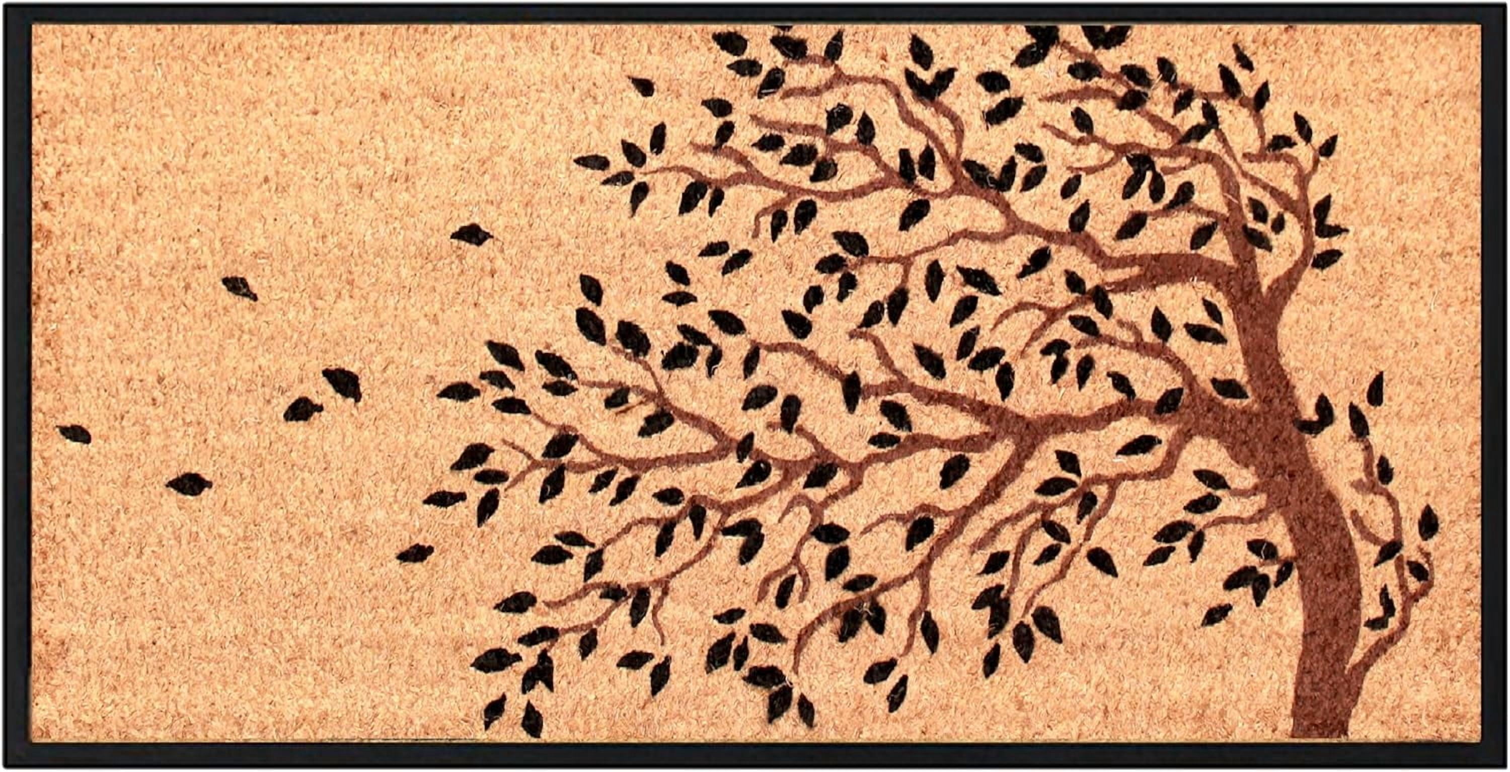 A1 Home Collections Entrance Door Mats, 24” x 48”, Durable Large Non-Slip Welcome Doormat, Rubber Backed Thin-Profile Heavy Duty Doormat for Front Door, Shedding Tree Bronze