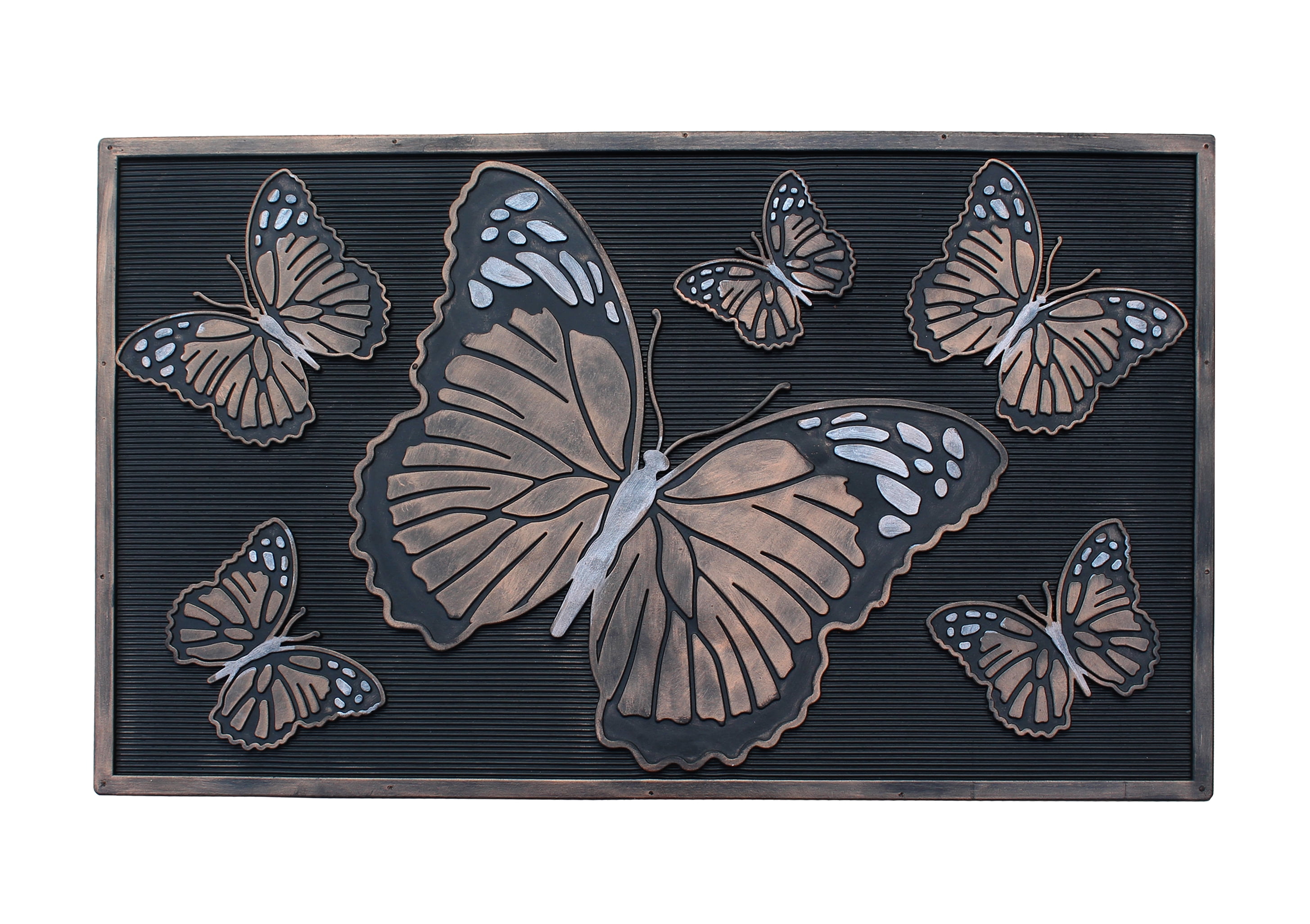A1HC 18"x30" Rubber Pin Doormat for Indoor and Outdoor Entrance, Butterfly Design, Durable Non-Slip Entry Mat