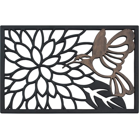 A1 Home Collections Floor Rubber Pin Fun Designed Welcome Door Mats for Indoor Outdoor Entrance, 20” X 30”, Bronze Hummingbird