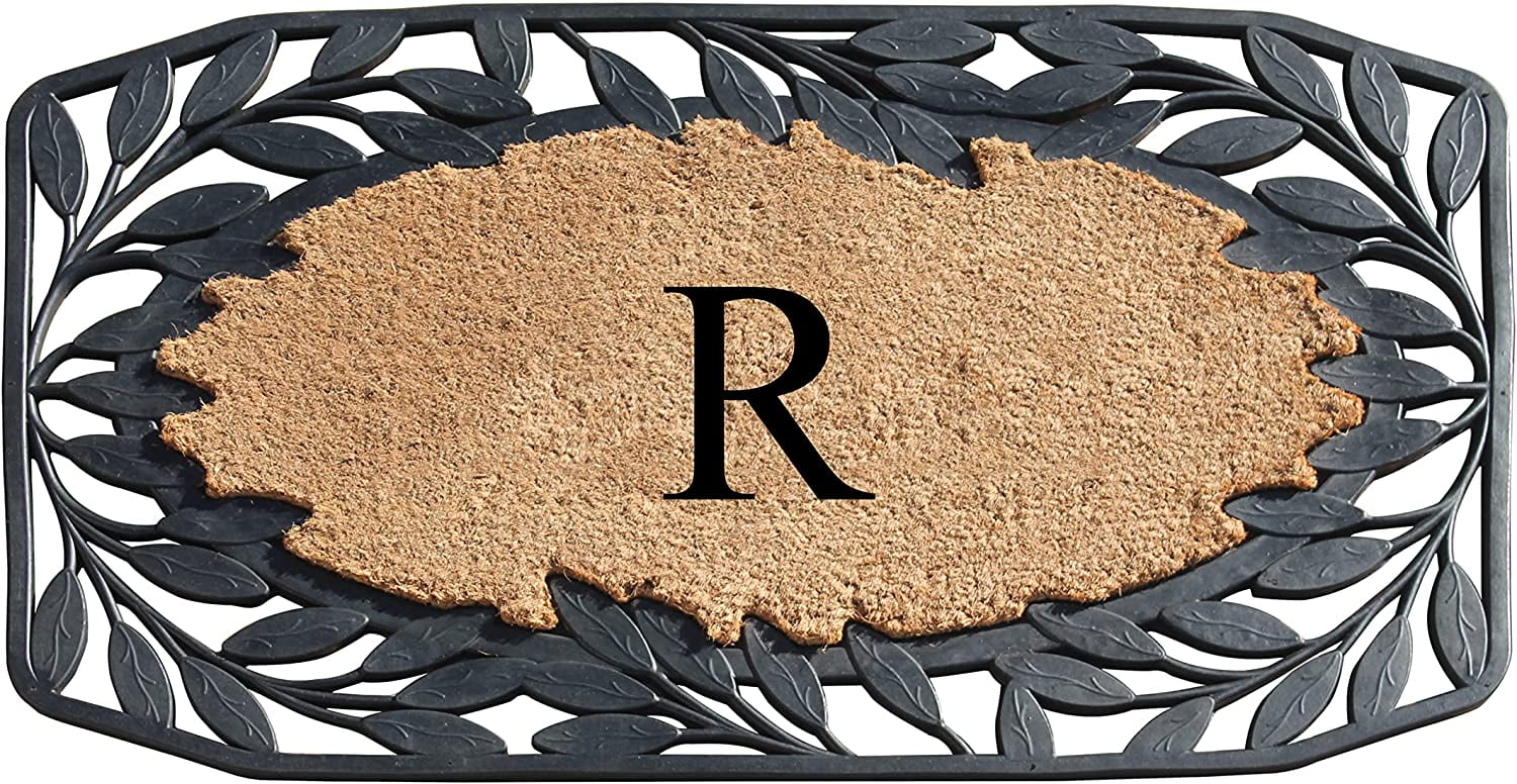 A1 Home Collections Floral Black, Beige, Multi-color Rubber and Coir Doormat for Outdoor Entrance Non Slip Backing Front Door Mat, 23" x 38"