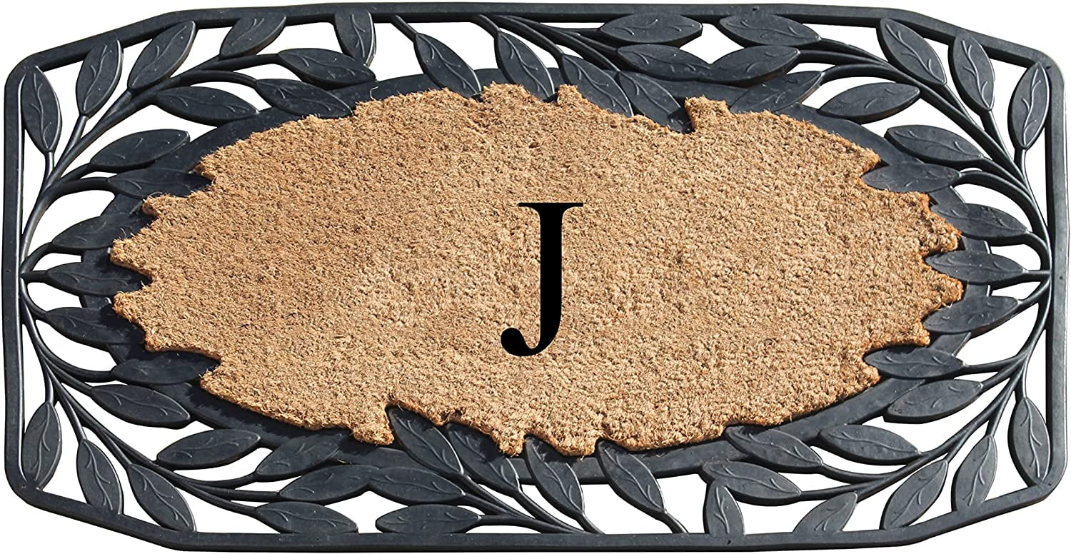 A1 Home Collections Floral Black, Beige, Multi-color Rubber and Coir Doormat for Outdoor Entrance Non Slip Backing Front Door Mat, 23" x 38"