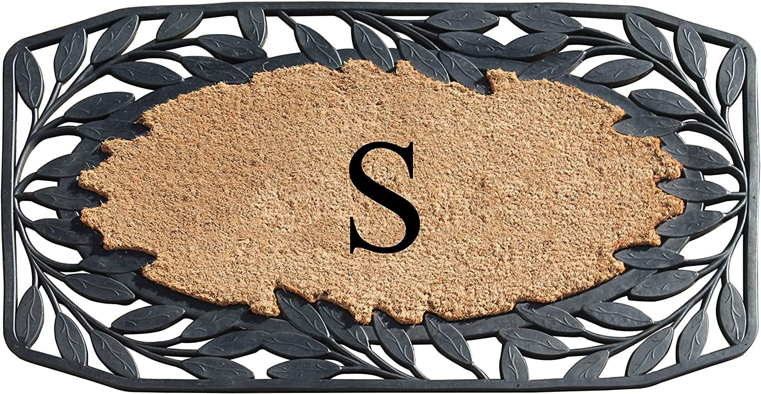 A1 Home Collections Floral Black, Beige, Multi-color Rubber and Coir Doormat for Outdoor Entrance Non Slip Backing Front Door Mat, 23" x 38"