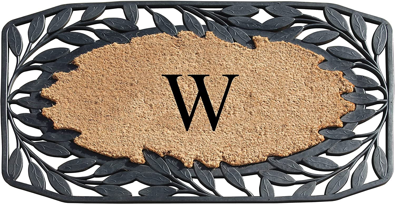 A1 Home Collections Floral Black, Beige, Multi-color Rubber and Coir Doormat for Outdoor Entrance Non Slip Backing Front Door Mat, 23" x 38"