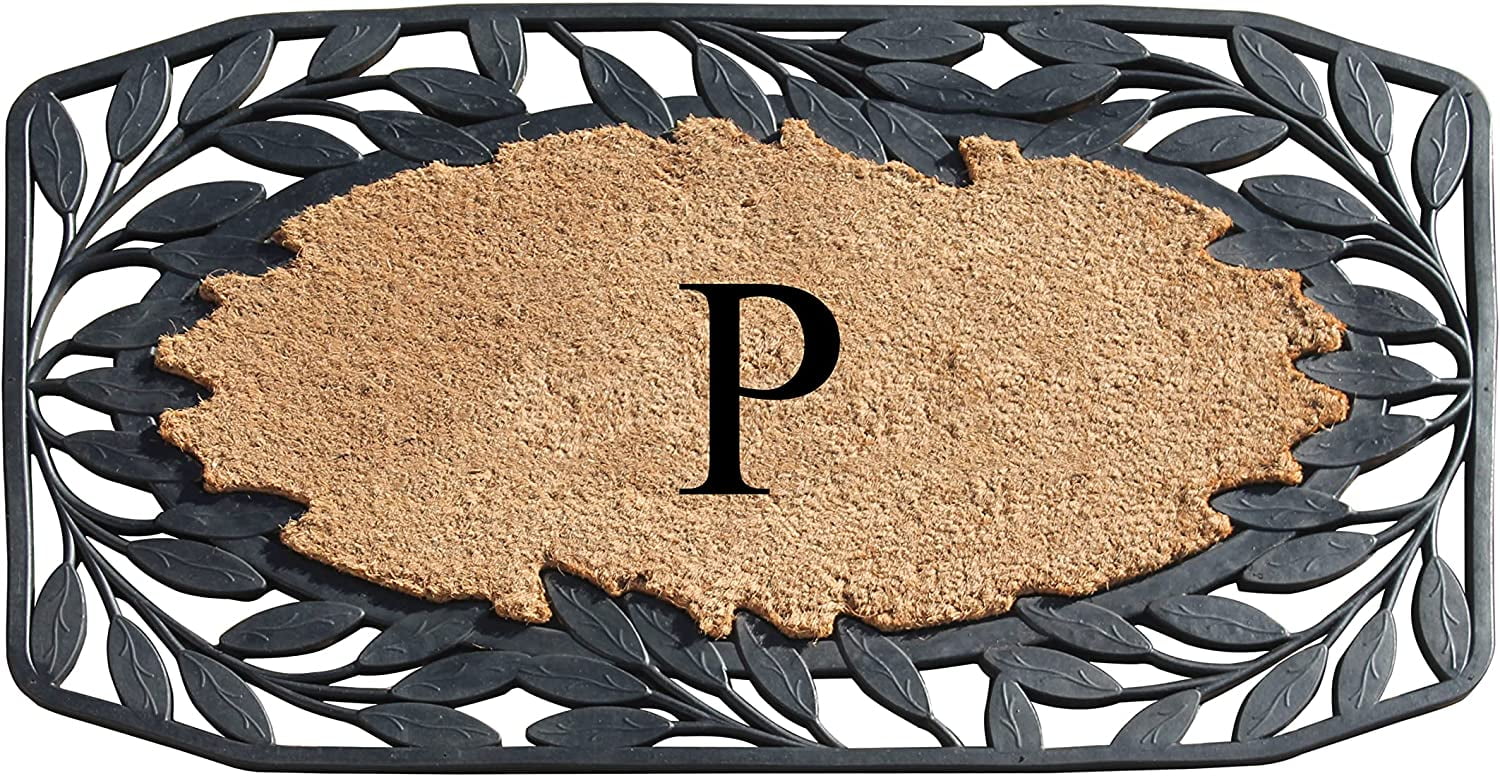 A1 Home Collections Floral Black, Beige, Multi-color Rubber and Coir Doormat for Outdoor Entrance Non Slip Backing Front Door Mat, 23" x 38"