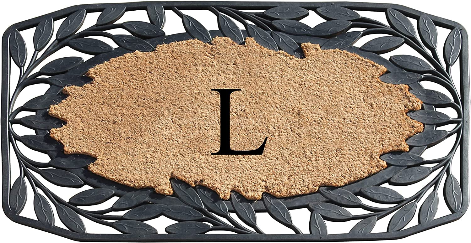 A1 Home Collections Floral Black, Beige, Multi-color Rubber and Coir Doormat for Outdoor Entrance Non Slip Backing Front Door Mat, 23" x 38"