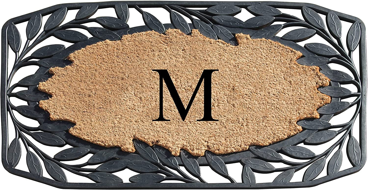 A1 Home Collections Floral Black, Beige, Multi-color Rubber and Coir Doormat for Outdoor Entrance Non Slip Backing Front Door Mat, 23" x 38"