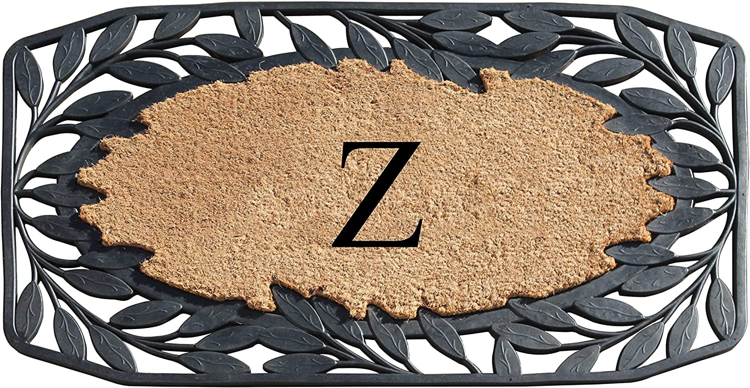 A1 Home Collections Floral Black, Beige, Multi-color Rubber and Coir Doormat for Outdoor Entrance Non Slip Backing Front Door Mat, 23" x 38"