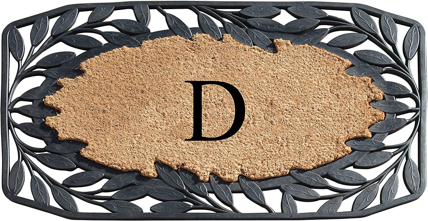 A1 Home Collections Floral Black, Beige, Multi-color Rubber and Coir Doormat for Outdoor Entrance Non Slip Backing Front Door Mat, 23" x 38"