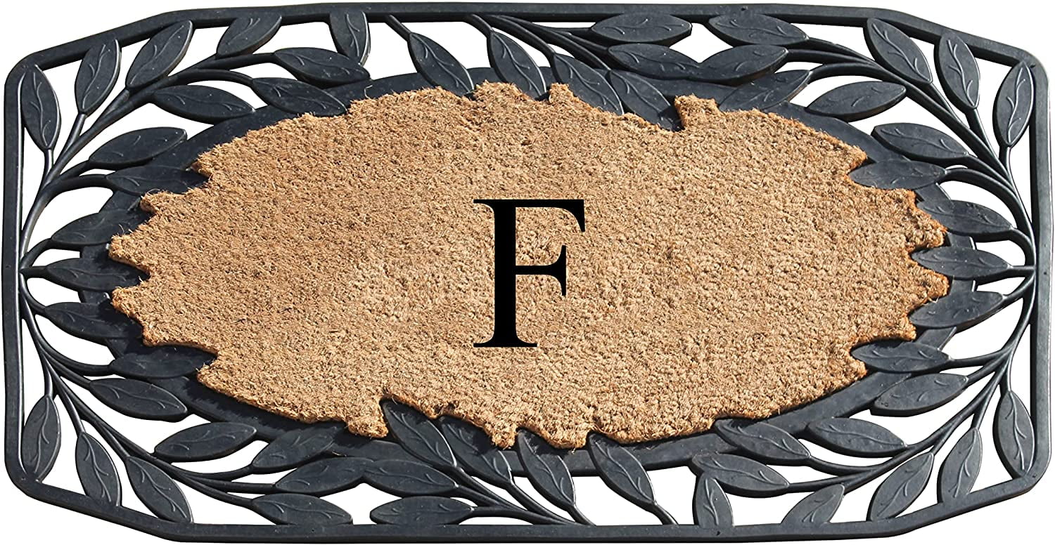A1 Home Collections Floral Black, Beige, Multi-color Rubber and Coir Doormat for Outdoor Entrance Non Slip Backing Front Door Mat, 23" x 38"