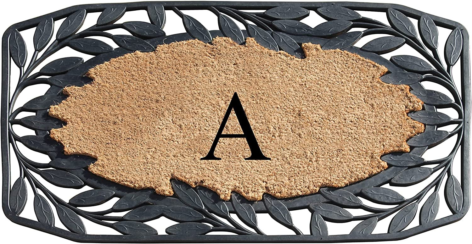 A1 Home Collections Floral Black, Beige, Multi-color Rubber and Coir Doormat for Outdoor Entrance Non Slip Backing Front Door Mat, 23" x 38"