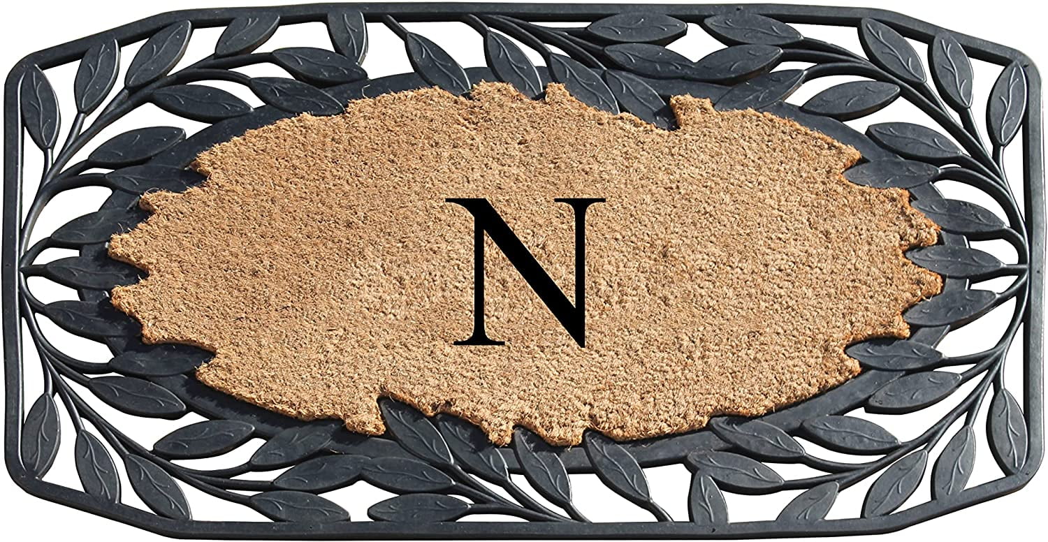 A1 Home Collections Floral Black, Beige, Multi-color Rubber and Coir Doormat for Outdoor Entrance Non Slip Backing Front Door Mat, 23" x 38"