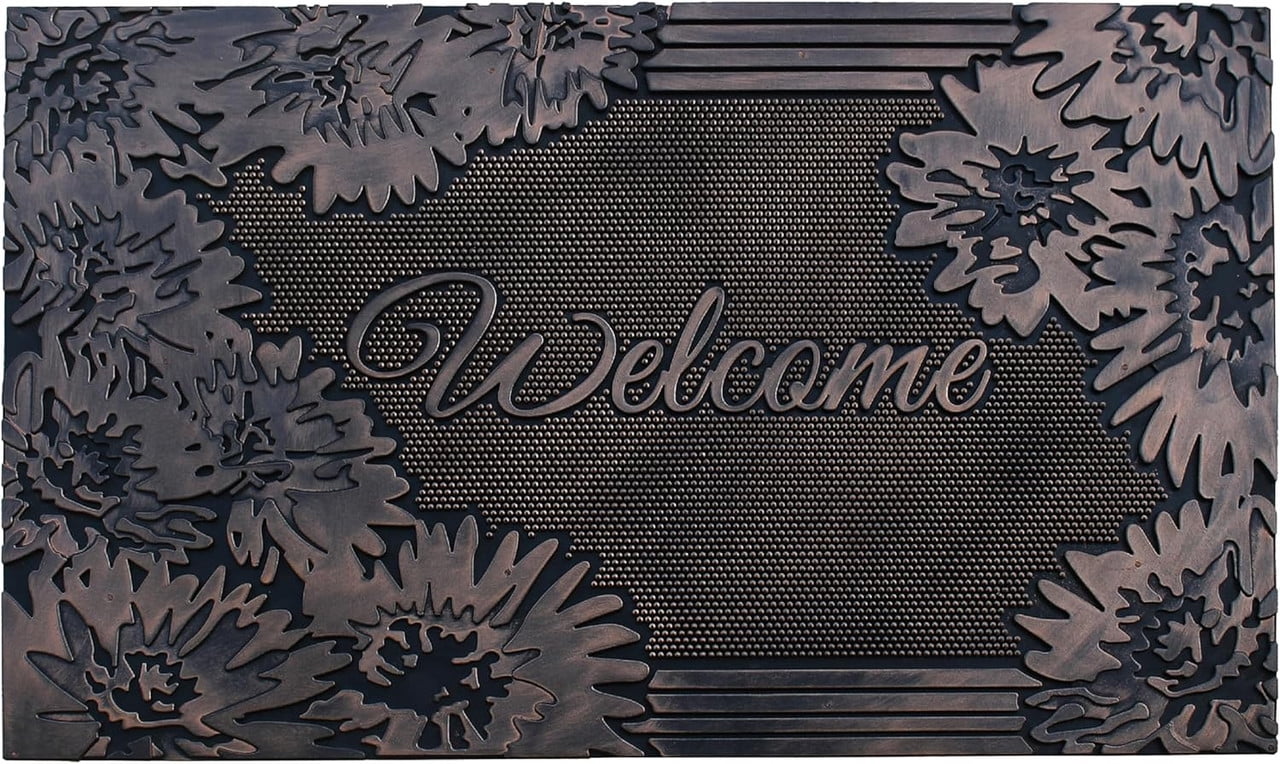 A1HC Rubber Pin Doormat for Entrance, Welcome Designed Copper Front Door Mat, Non-Slip Backing Mat for Outdoor and Indoor, 18x30