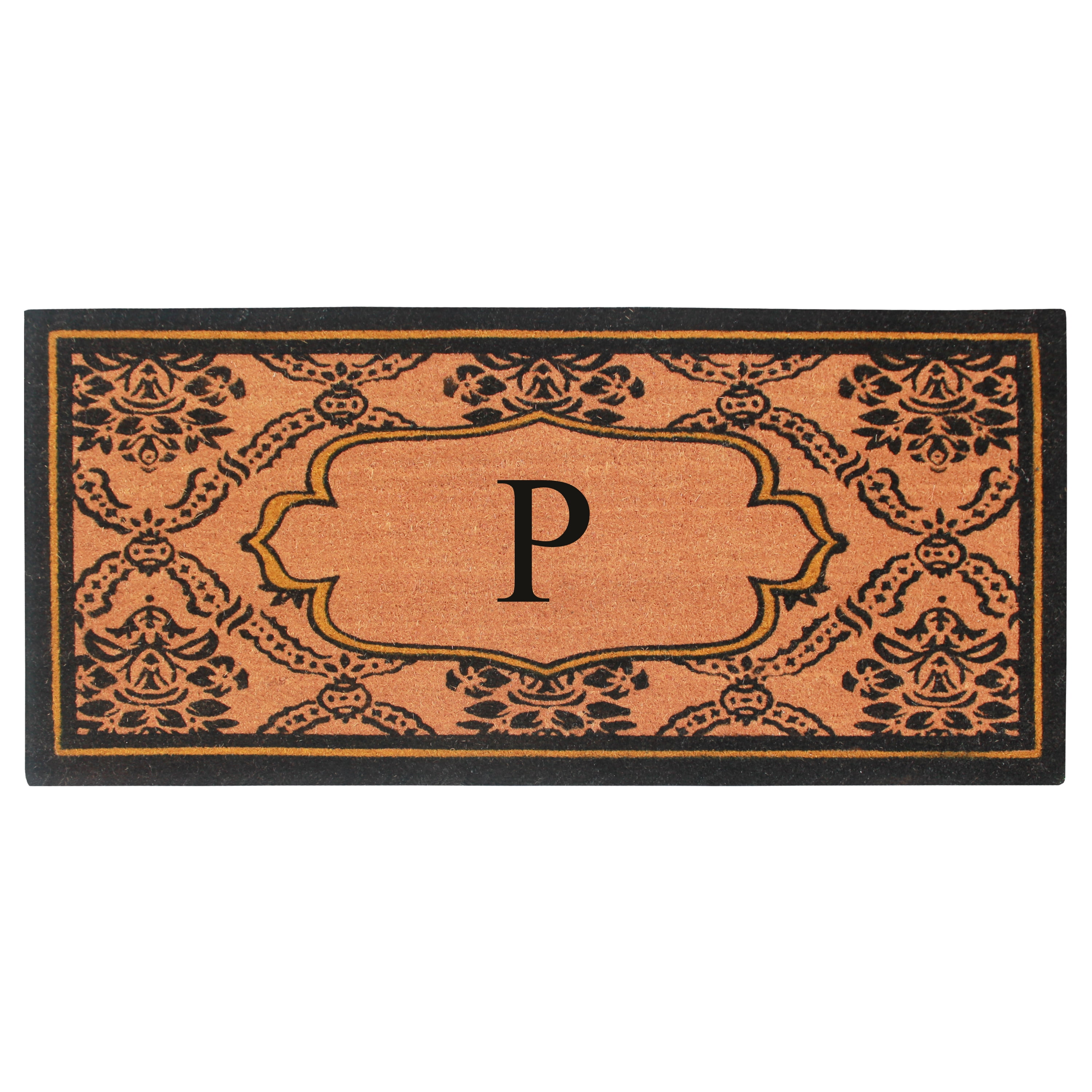 A1HC Natural Coir and PVC Monogrammed Floral Design Door Mat, 30" x 60", Anti-Shed Treated Durable Heavy Duty Front Door Mat for Outdoor Entrance