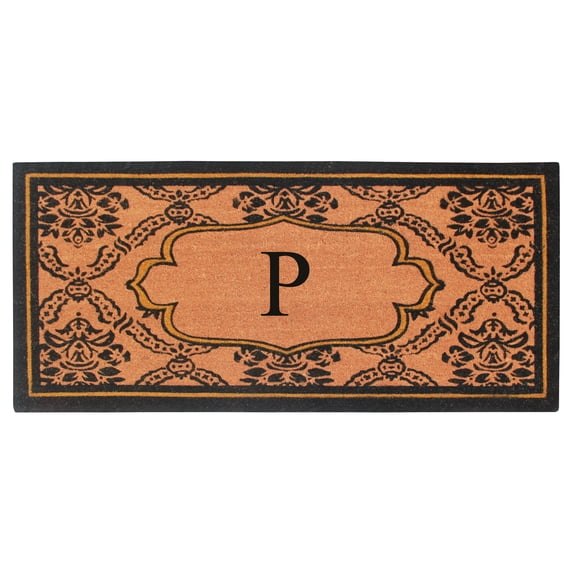 A1HC Natural Coir and PVC Monogrammed Floral Design Door Mat, 30" x 60", Anti-Shed Treated Durable Heavy Duty Front Door Mat for Outdoor Entrance
