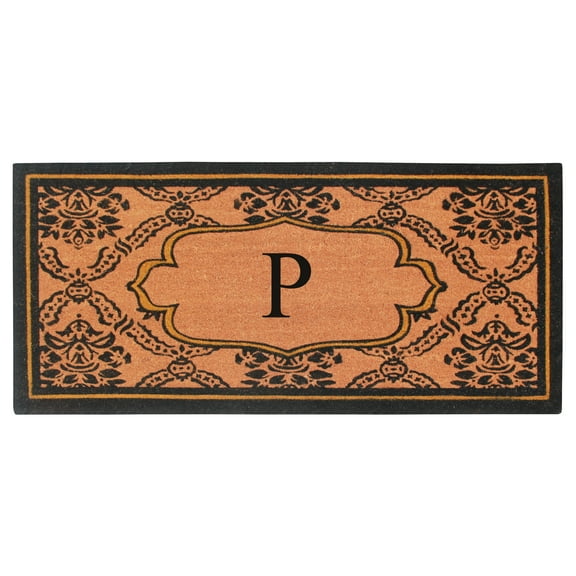 A1HC Natural Coir and PVC Monogrammed Floral Design Door Mat, 30" x 60", Anti-Shed Treated Durable Heavy Duty Front Door Mat for Outdoor Entrance