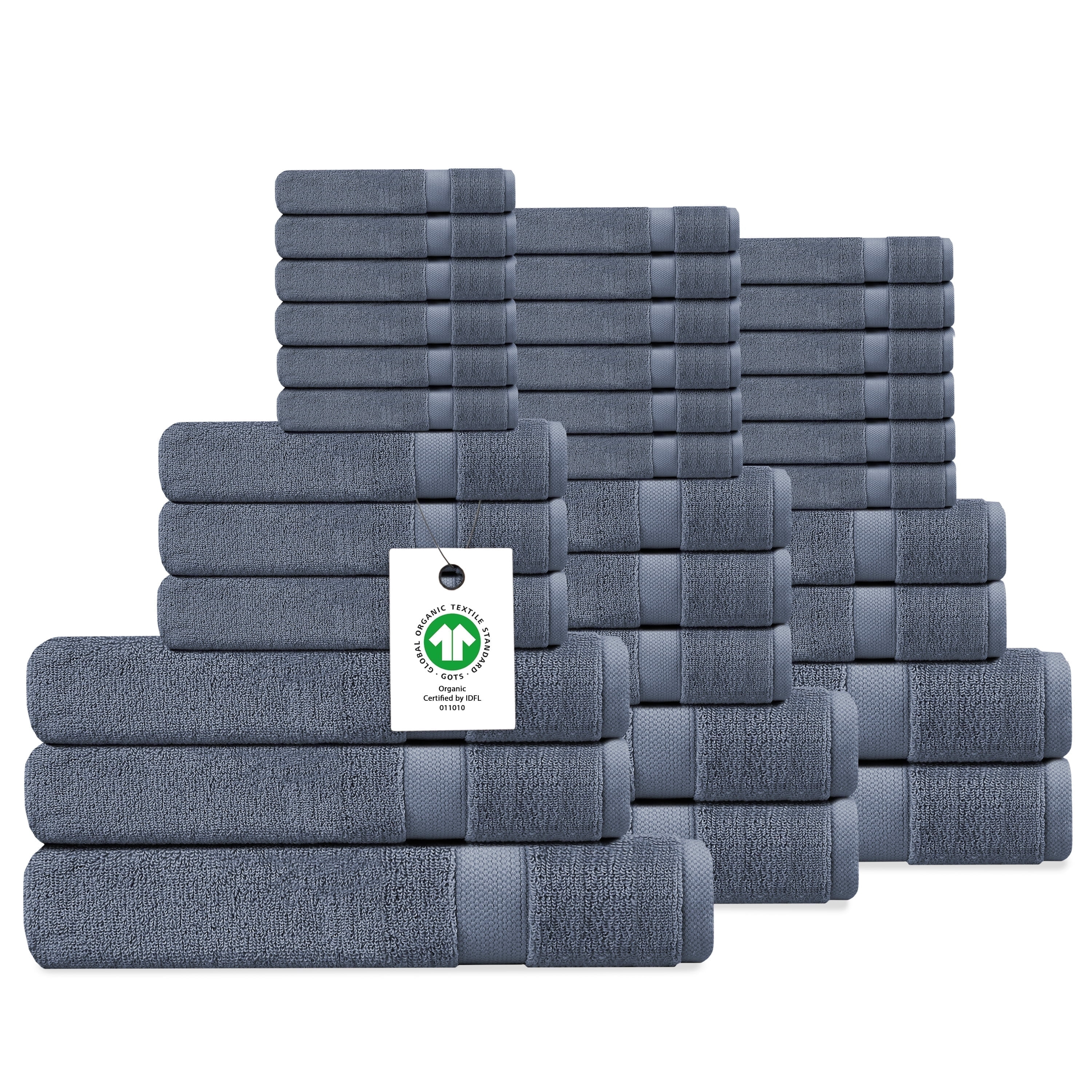 Delara Organic Cotton Luxuriously Plush Bath Towel 33 Piece Set |GOTS & OEKO-TEX Certified |650 GSM Long Staple|Soft & Quick Dry Towels