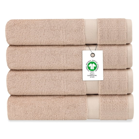 Delara Organic Cotton Bath Towel Pack of 4, GOTS & OEKO-TEX Certified, Premium Hotel Quality Towels, 650 GSM, Soft, Quick Dry & Ultra-Absorbent