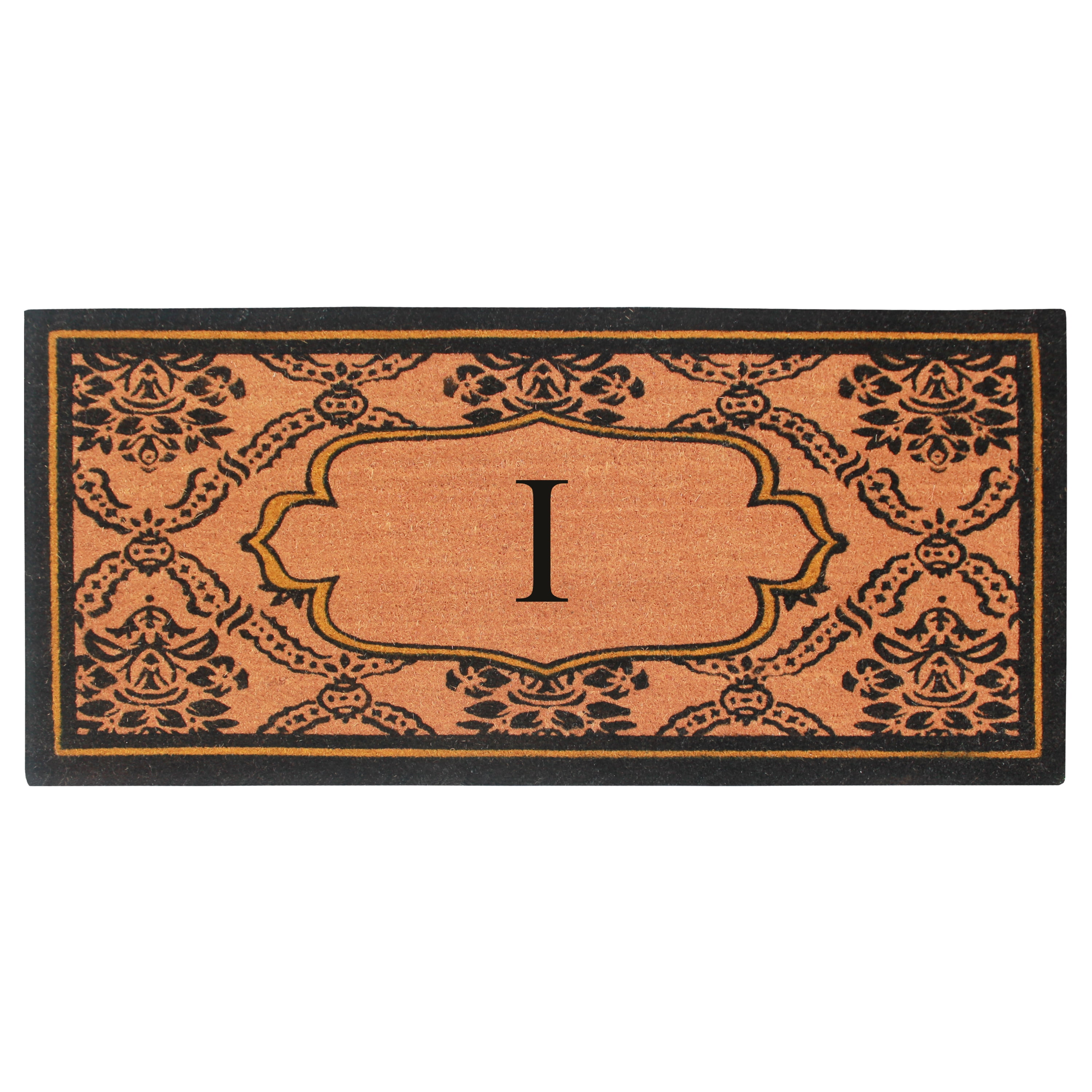 A1HC Natural Coir and PVC Monogrammed Floral Design Door Mat, 30" x 60", Anti-Shed Treated Durable Heavy Duty Front Door Mat for Outdoor Entrance