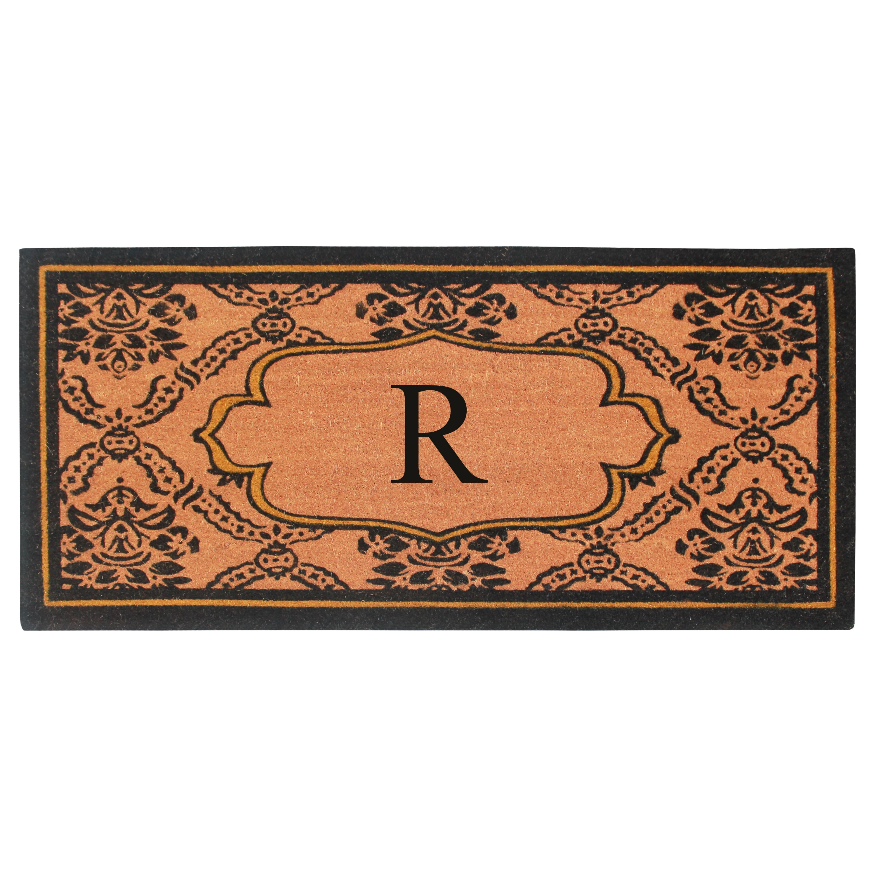 A1HC Natural Coir and PVC Monogrammed Floral Design Door Mat, 30" x 60", Anti-Shed Treated Durable Heavy Duty Front Door Mat for Outdoor Entrance