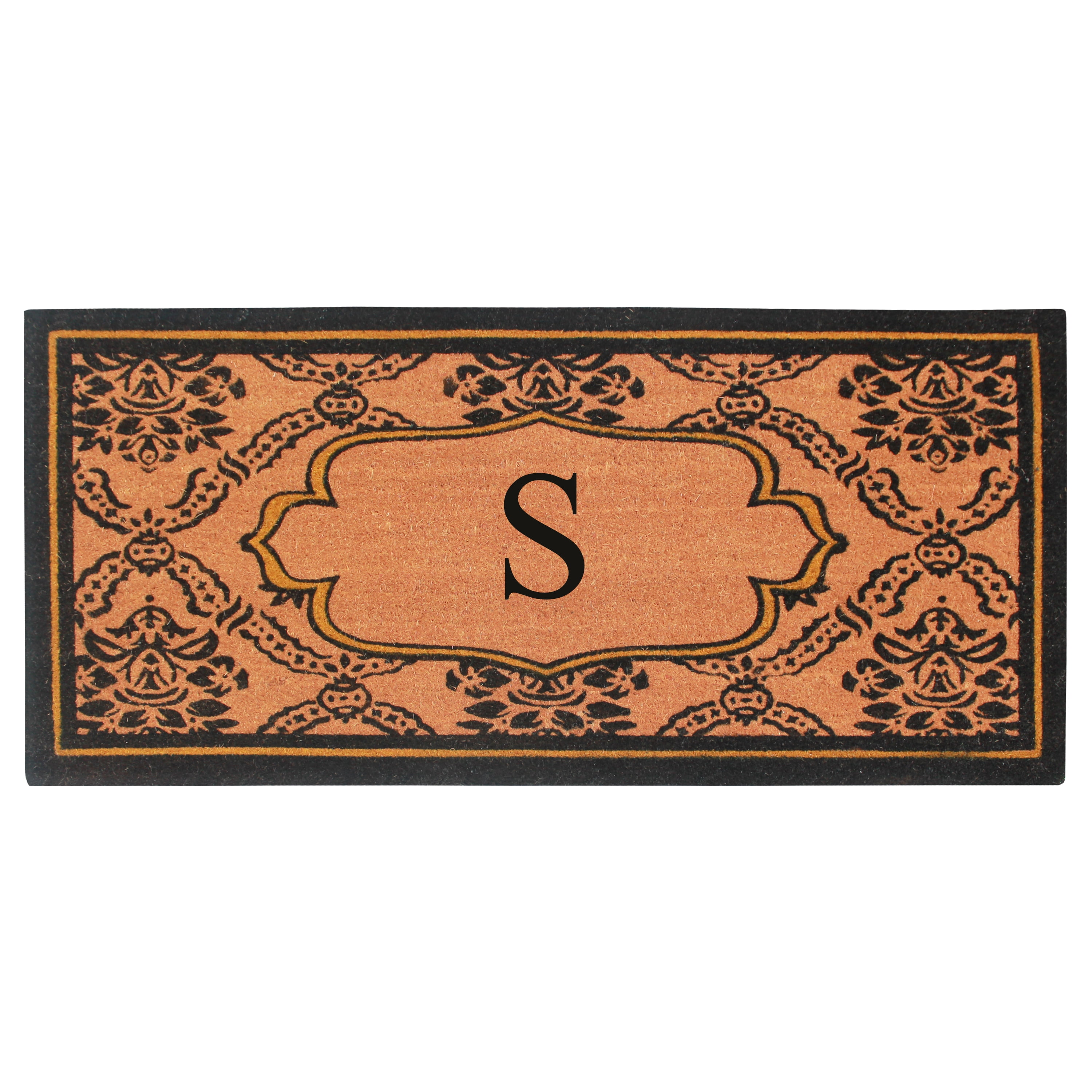 A1HC Natural Coir and PVC Monogrammed Floral Design Door Mat, 30" x 60", Anti-Shed Treated Durable Heavy Duty Front Door Mat for Outdoor Entrance