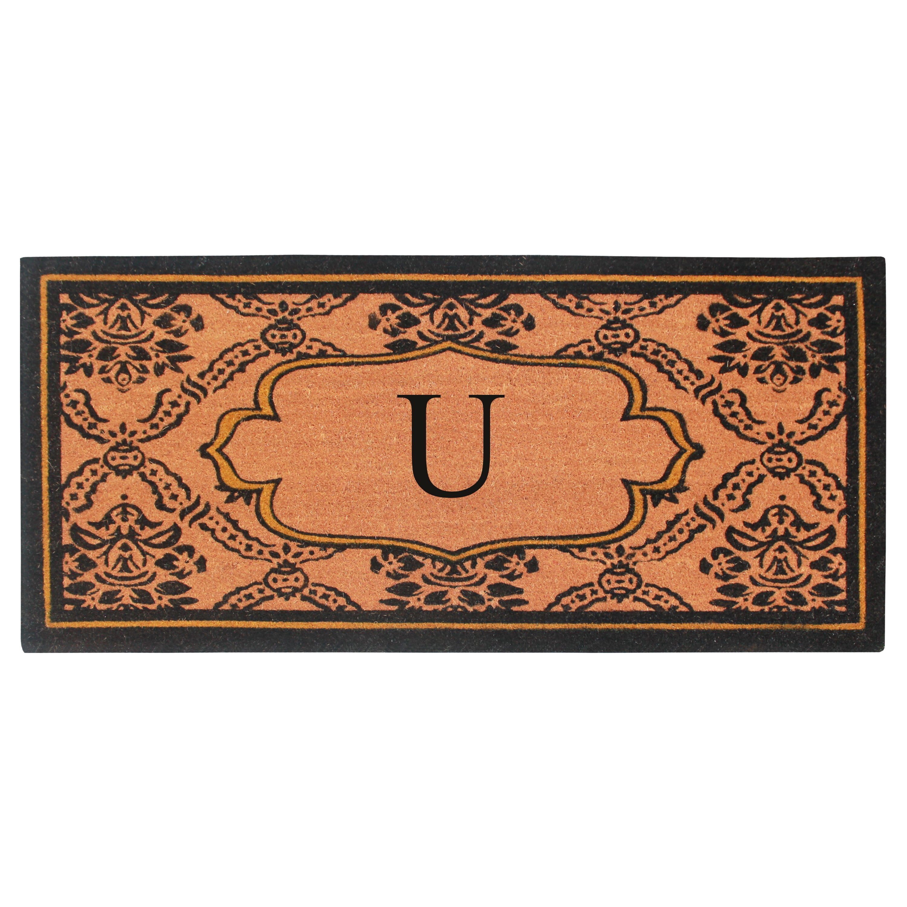 A1HC Natural Coir and PVC Monogrammed Floral Design Door Mat, 30" x 60", Anti-Shed Treated Durable Heavy Duty Front Door Mat for Outdoor Entrance