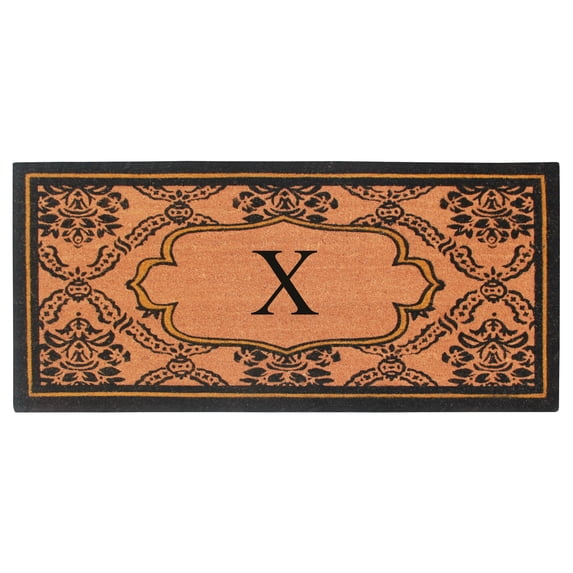 A1HC Natural Coir and PVC Monogrammed Floral Design Door Mat, 30" x 60", Anti-Shed Treated Durable Heavy Duty Front Door Mat for Outdoor Entrance