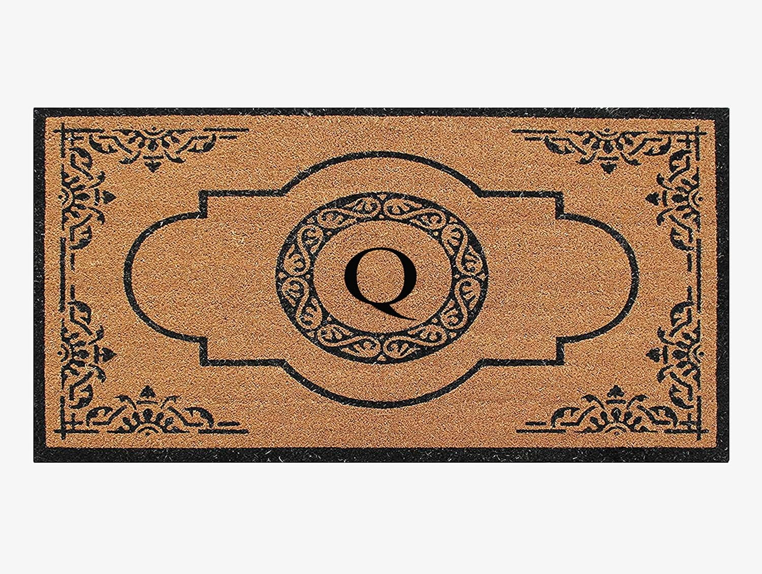 A1HC 36"x72" Natural Coir Monogrammed Doormat with PVC Backing, Heavy Duty Anti-Shed Front Door Mat, Easy to Clean Entry Rug
