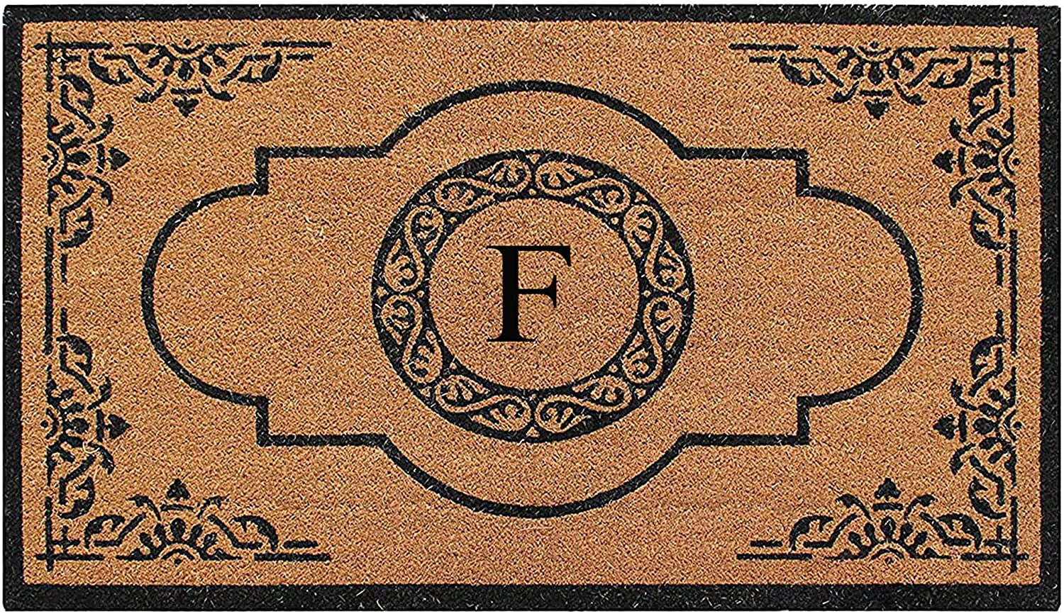 A1 Home Collections 36"x72" Natural Coir Monogrammed Doormat with PVC Backing, Heavy Duty Anti-Shed Front Door Mat, Easy to Clean