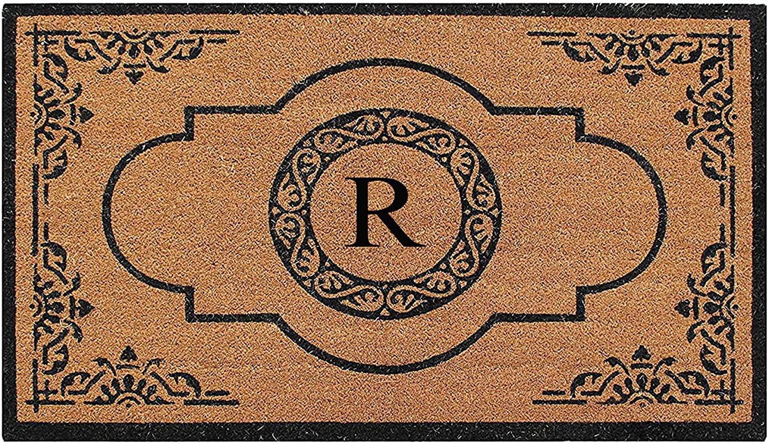 A1 Home Collections 36"x72" Natural Coir Monogrammed Doormat with PVC Backing, Heavy Duty Anti-Shed Front Door Mat, Easy to Clean