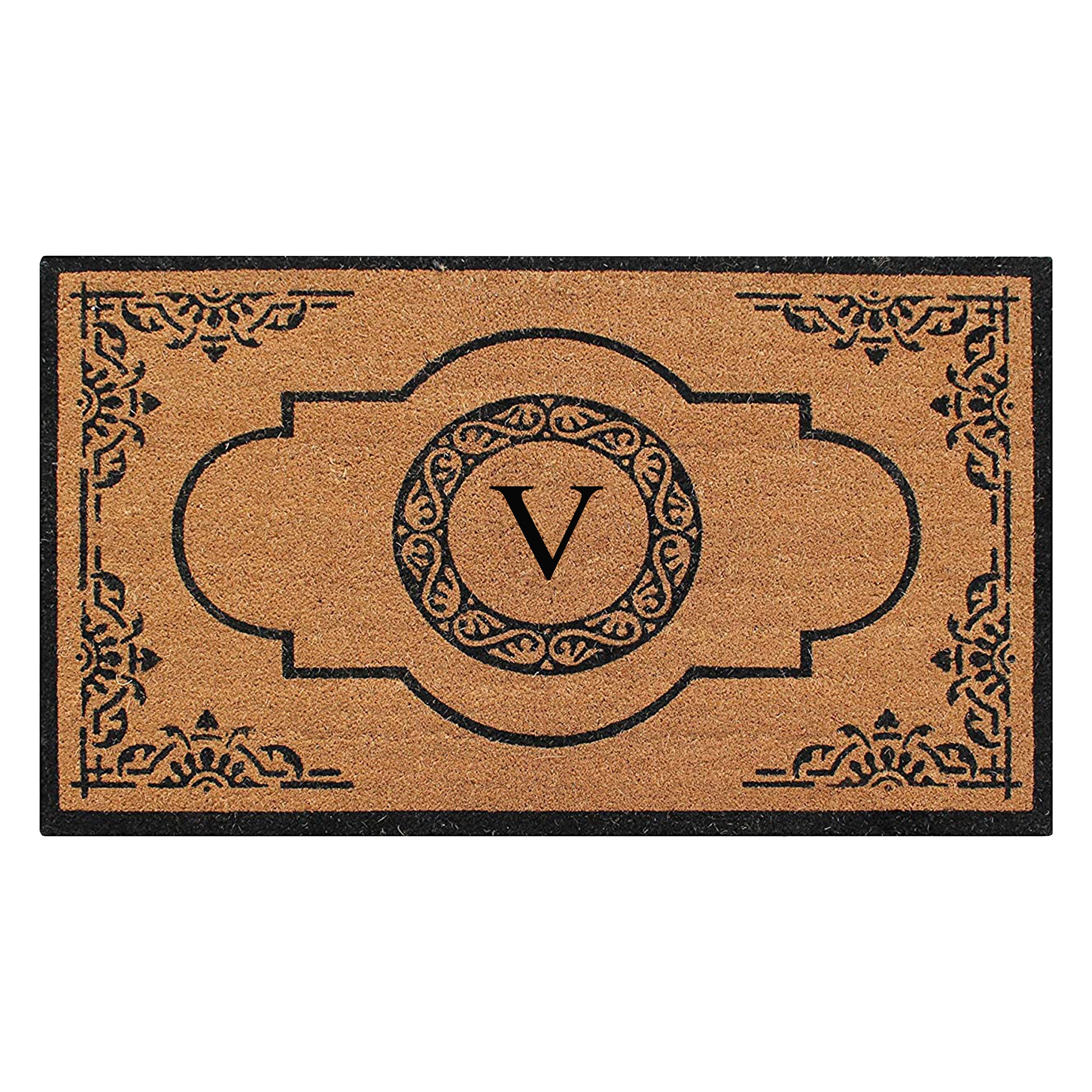 A1 Home Collections 36"x72" Natural Coir Monogrammed Doormat with PVC Backing, Heavy Duty Anti-Shed Front Door Mat