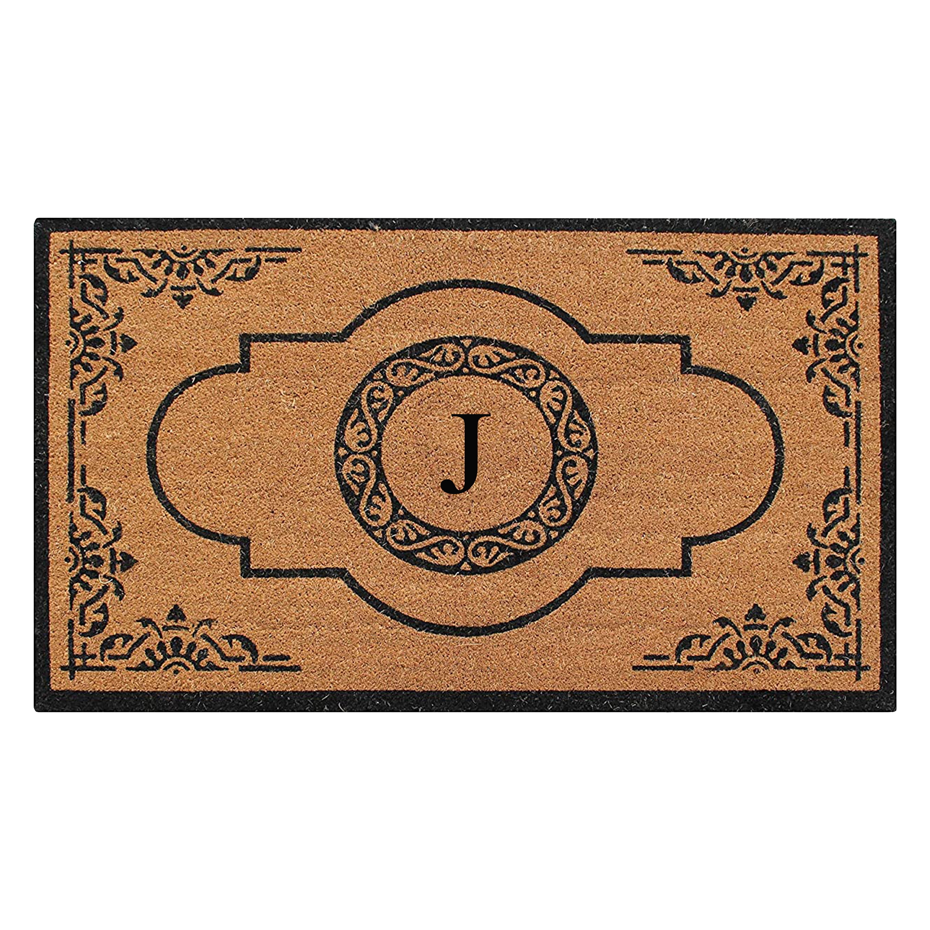 A1 Home Collections 36"x72" Natural Coir Monogrammed Doormat with PVC Backing, Heavy Duty Anti-Shed Front Door Mat, Easy to Clean