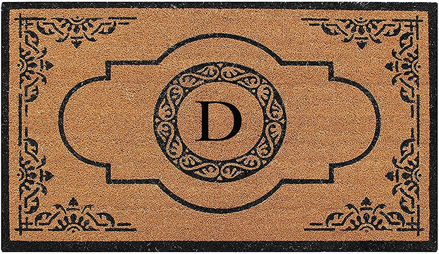 A1 Home Collections 36"x72" Natural Coir Monogrammed Doormat with PVC Backing, Heavy Duty Anti-Shed Front Door Mat, Easy to Clean