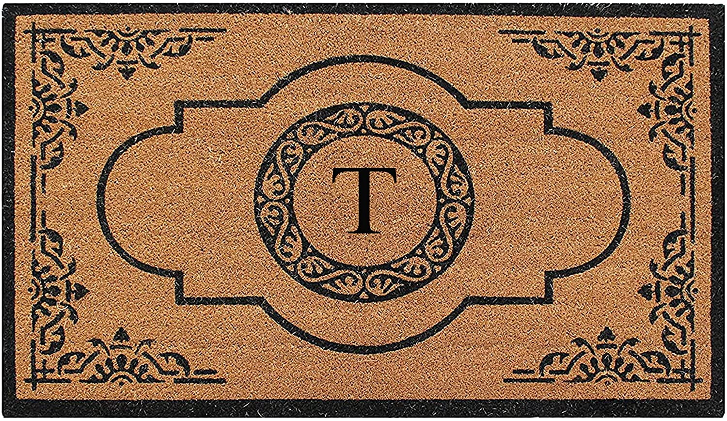 A1 Home Collections 36"x72" Natural Coir Monogrammed Doormat with PVC Backing, Heavy Duty Anti-Shed Front Door Mat, Easy to Clean