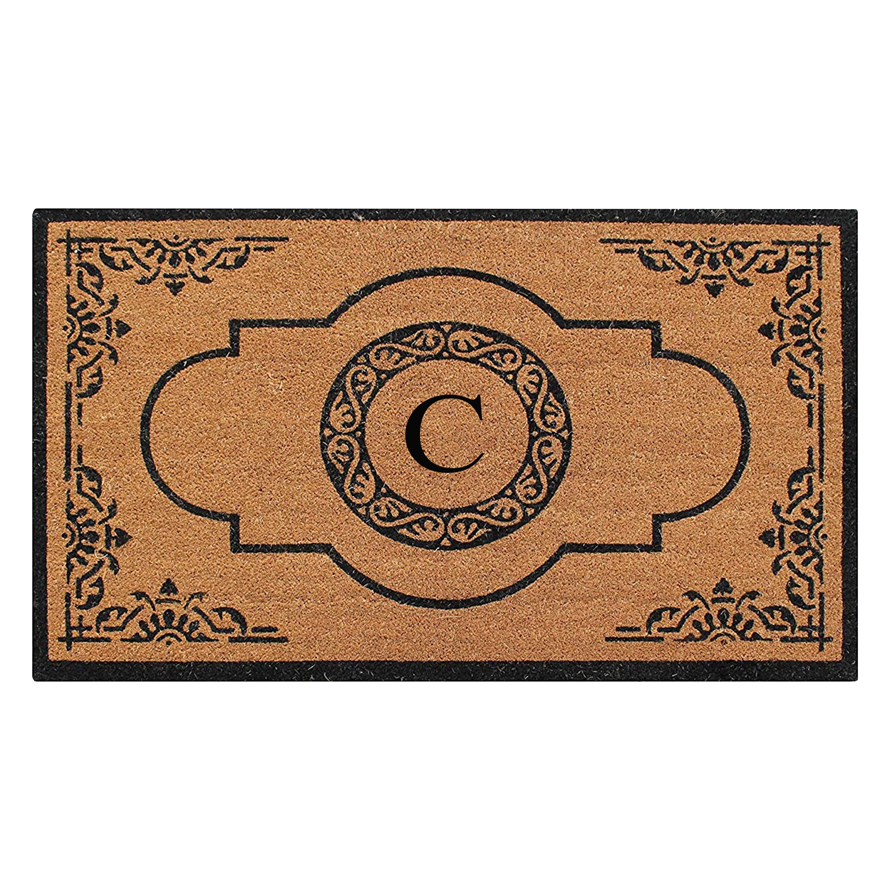 A1 Home Collections 36"x72" Natural Coir Monogrammed Doormat with PVC Backing, Heavy Duty Anti-Shed Front Door Mat, Easy to Clean