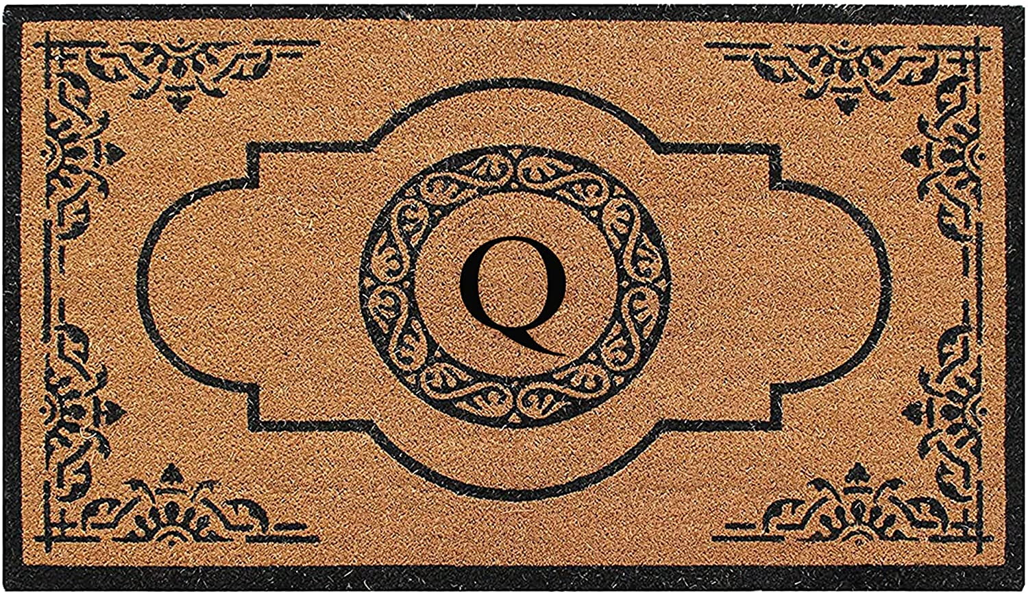 A1 Home Collections 36"x72" Natural Coir Monogrammed Doormat with PVC Backing, Heavy Duty Anti-Shed Front Door Mat, Easy to Clean