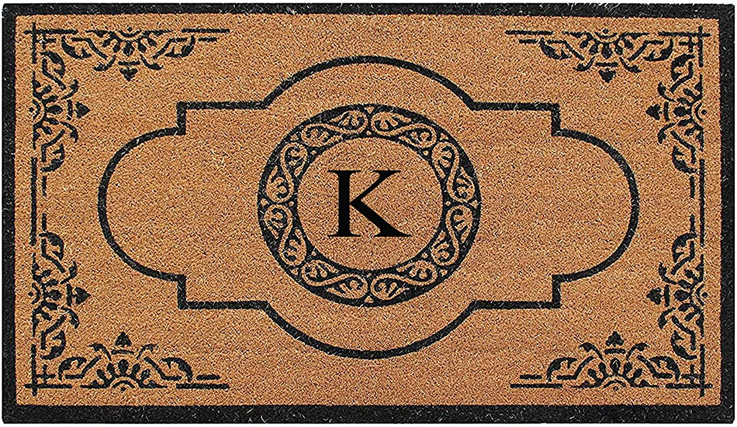 A1 Home Collections 36"x72" Natural Coir Monogrammed Doormat with PVC Backing, Heavy Duty Anti-Shed Front Door Mat, Easy to Clean