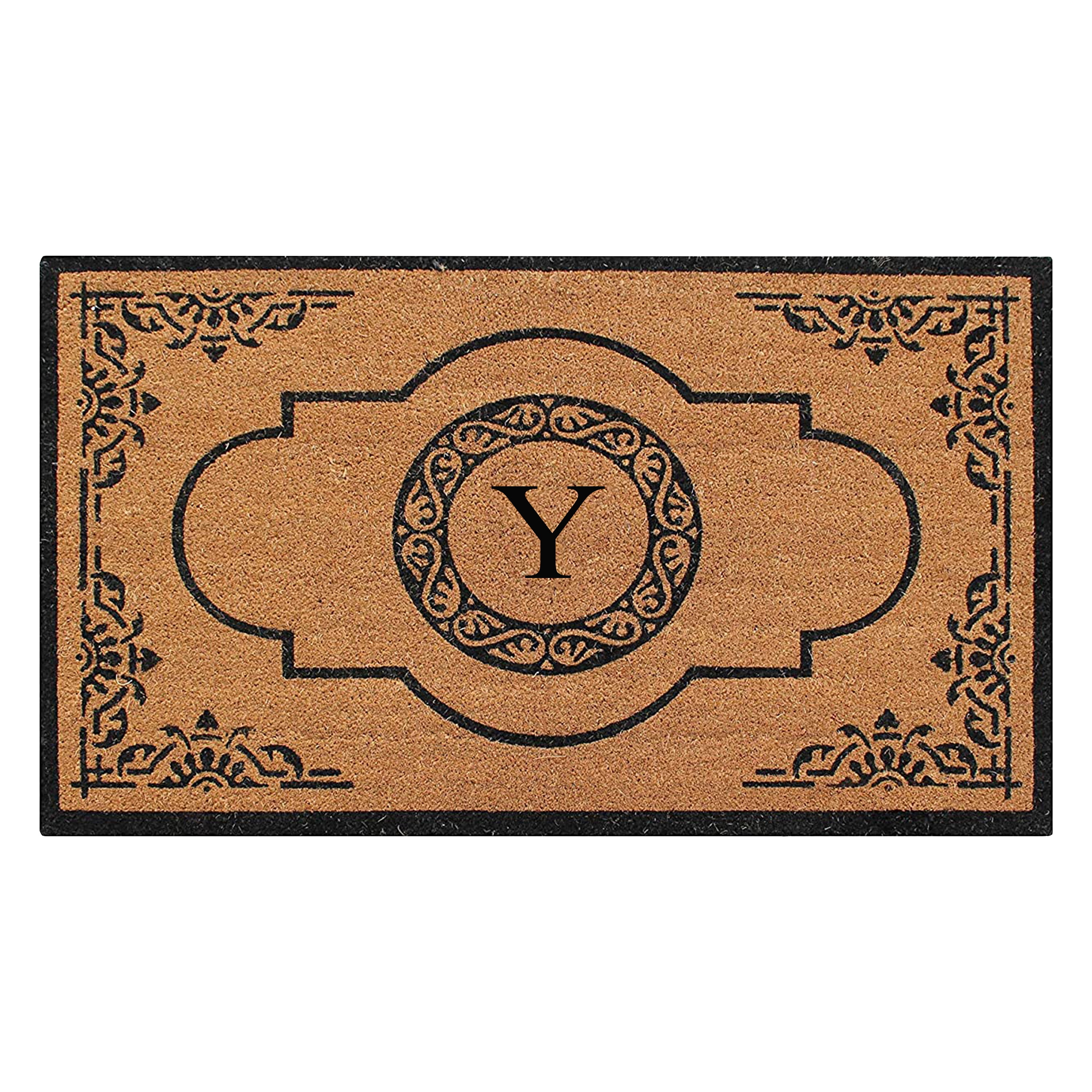 A1 Home Collections 36"x72" Natural Coir Monogrammed Doormat with PVC Backing, Heavy Duty Anti-Shed Front Door Mat, Easy to Clean