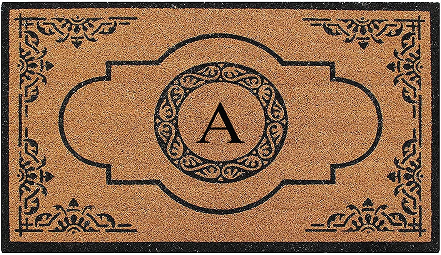 Handcrafted Black and Beige Coir Personalized Outdoor Doormat