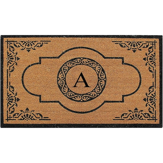 A1 Home Collections 36"x72" Natural Coir Monogrammed Doormat with PVC Backing, Heavy Duty Anti-Shed Front Door Mat, Easy to Clean